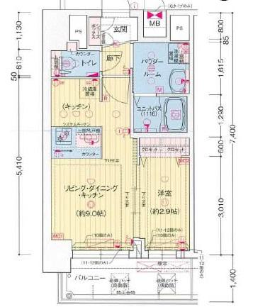 プレサンス西九条シティベイ(1LDK/12階)の間取り写真