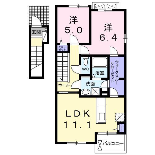 エレガンシアH(2LDK/2階)の間取り写真