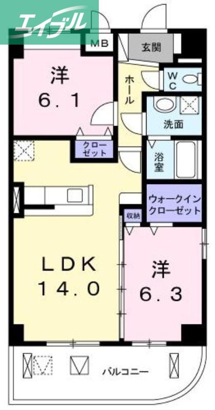サザンクロス(2LDK/3階)の間取り写真