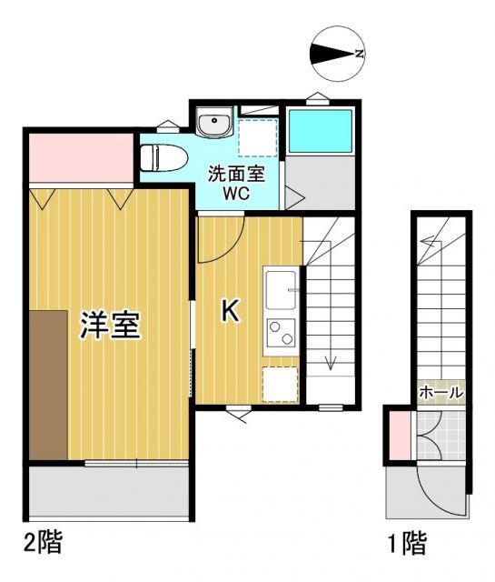 レセナ湊東II(1K/2階)の間取り写真