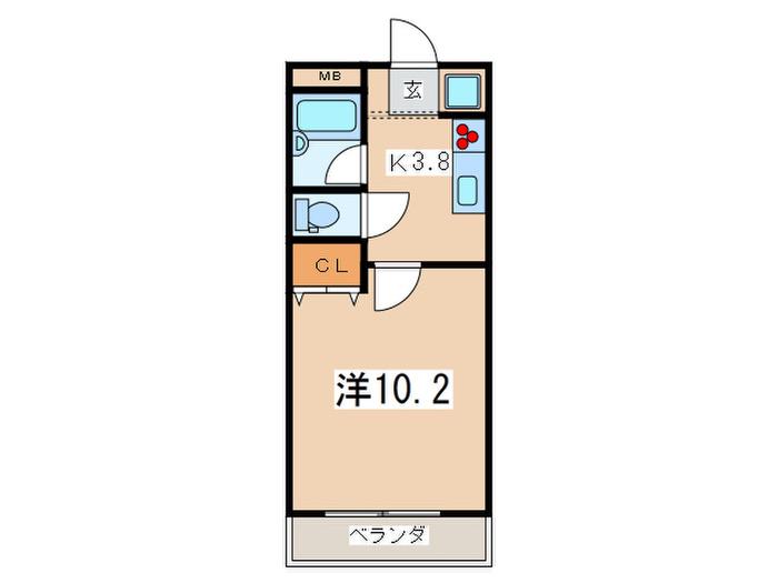 ベルメゾン湘南(1K/2階)の間取り写真