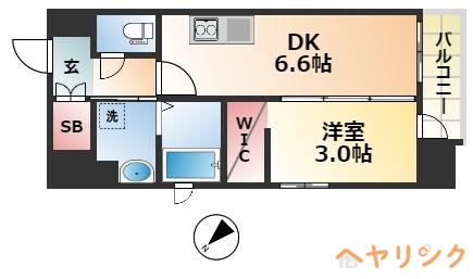 ISM平安通(1DK/9階)の間取り写真