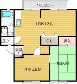 ハイツカトレアA棟(2LDK/2階)の間取り写真