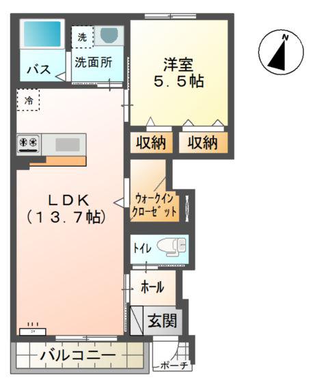 キャロット A棟(1LDK/1階)の間取り写真