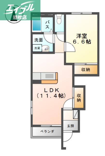 フォンテーヌA棟(1LDK/1階)の間取り写真