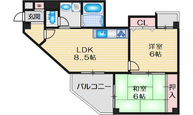 エドケンベルトピア豊中I(2LDK/1階)の間取り写真