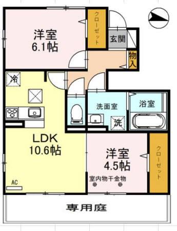 リビオン中野北2(2LDK/1階)の間取り写真