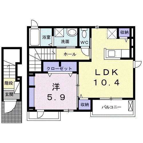 フラット イースト(1LDK/2階)の間取り写真