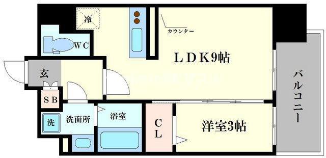 LC難波南II(1LDK/3階)の間取り写真