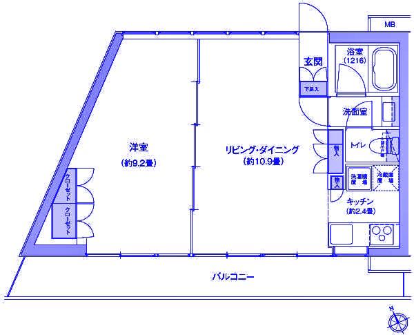 フロール横浜山手(1LDK/2階)の間取り写真