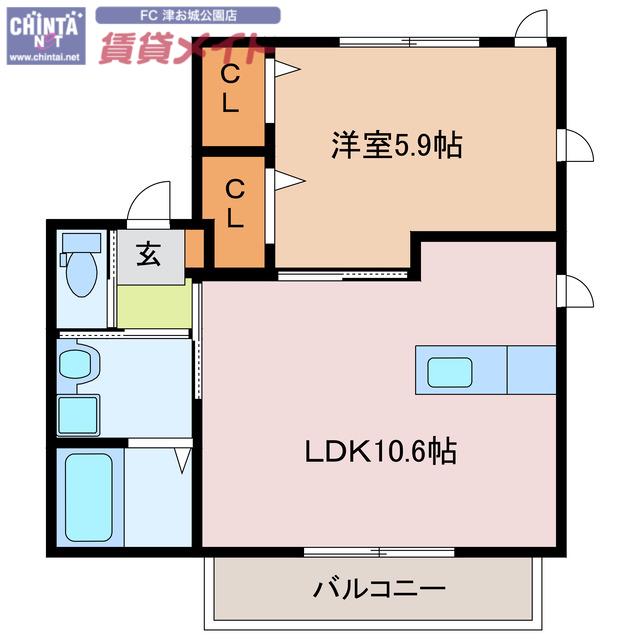 ヴューテラス河芸(1LDK/2階)の間取り写真