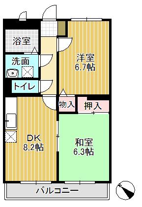 シスコ イン となみ A棟B棟(2DK/2階)の間取り写真