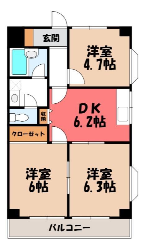 ベルヴューB館(3DK/2階)の間取り写真