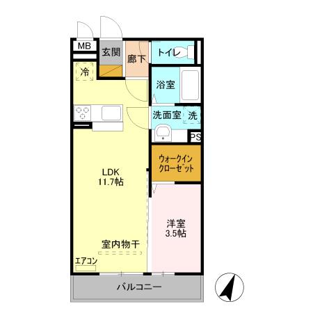 カーサI(1LDK/3階)の間取り写真