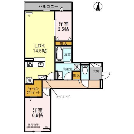 フェリシア東田辺(2LDK/3階)の間取り写真
