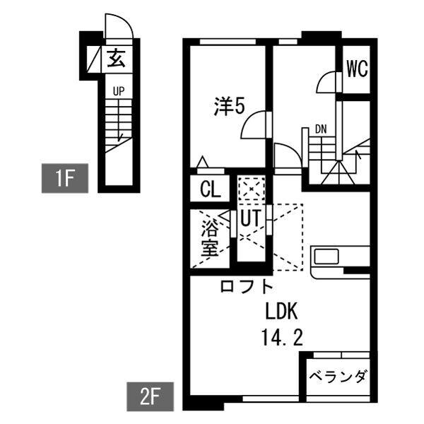 砂子の家 B棟(1LDK/2階)の間取り写真