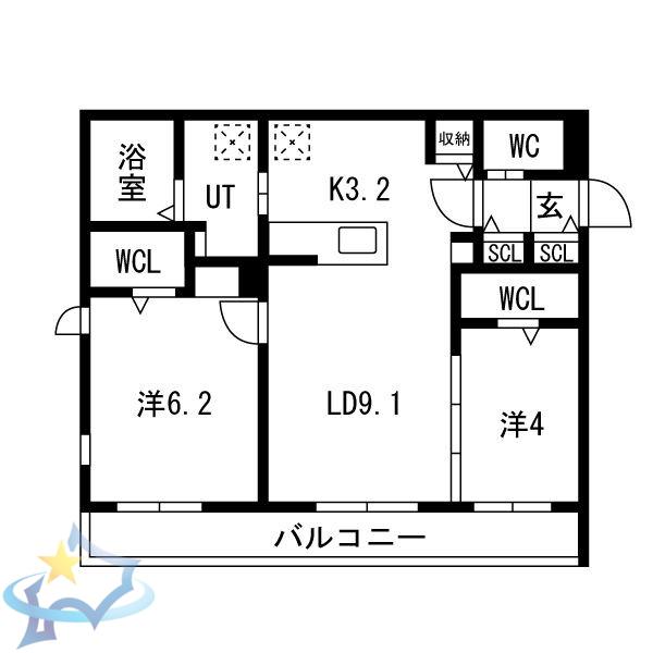 アルファスクエア南4西25(2LDK/2階)の間取り写真