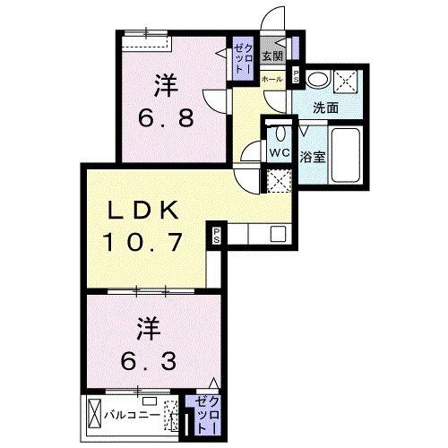 メゾン アンソレイエ(2LDK/2階)の間取り写真