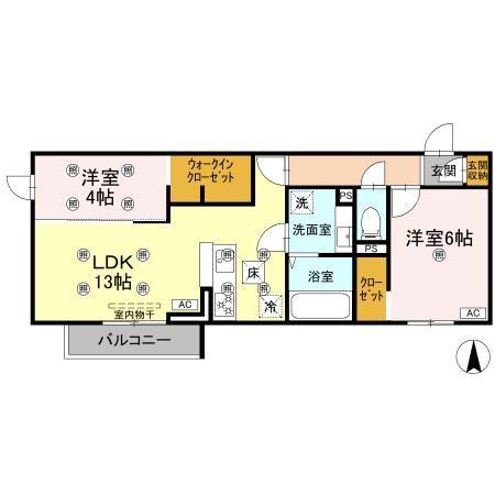 クランツ古川西A棟(2LDK/1階)の間取り写真