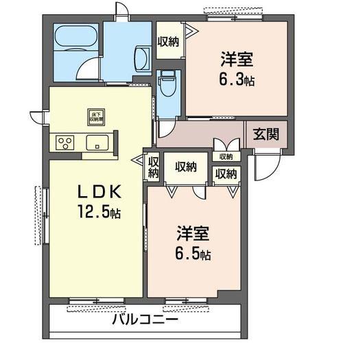 クレスティーク中央林間(2LDK/1階)の間取り写真