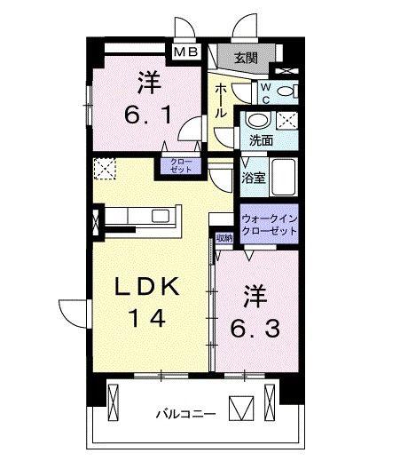 ファミリアレアーレ(2LDK/5階)の間取り写真