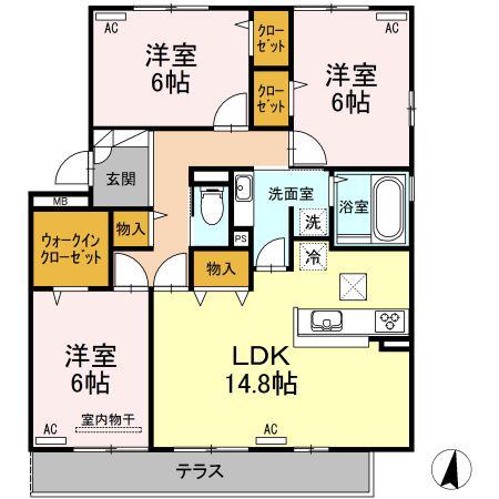 D-ROOM桜町 A棟(3LDK/1階)の間取り写真