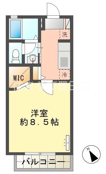 ディアス高原I(1K/2階)の間取り写真