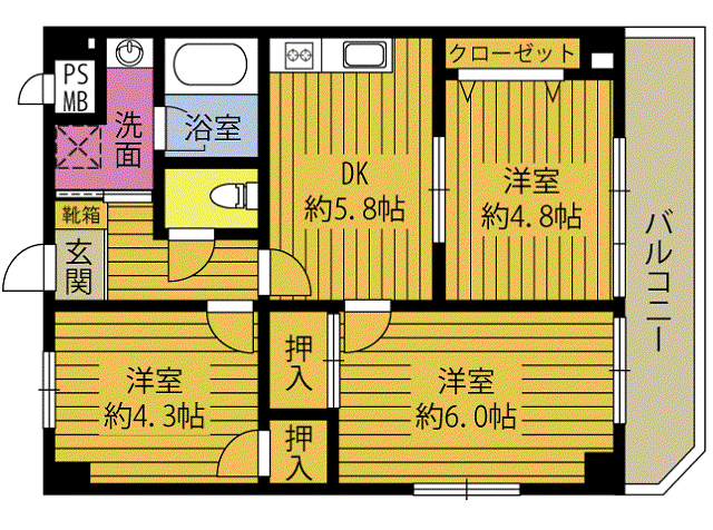 プラネット2番館(3DK/5階)の間取り写真