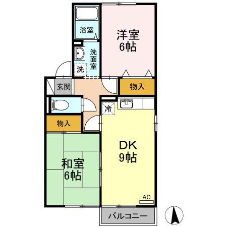 プリムローズ A棟(2DK/2階)の間取り写真