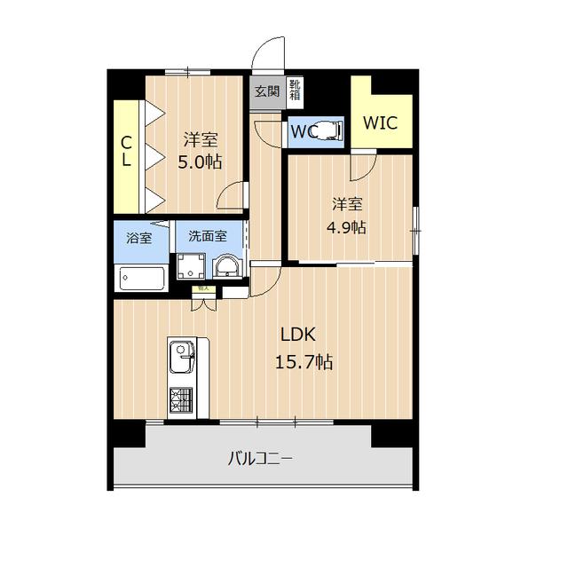 LIBTH博多駅南CENTRAL(2LDK/3階)の間取り写真
