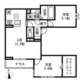 PASSARO GRANDE北田辺(2LDK/1階)の間取り写真
