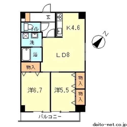 クレールなべよこ(2LDK/6階)の間取り写真