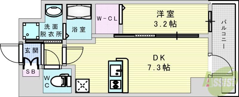 エステムコート新大阪17ベイス(1DK/15階)の間取り写真