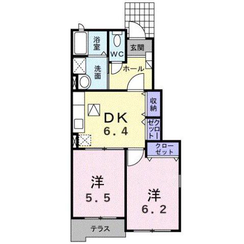 クレメント大江(2DK/1階)の間取り写真