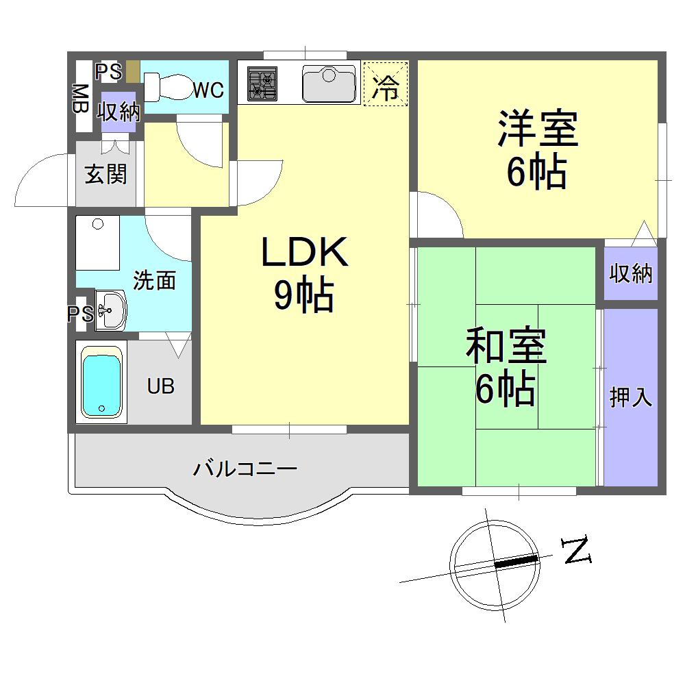武蔵野マンション(2LDK/3階)の間取り写真
