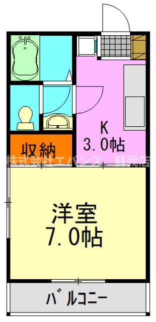 京成千原線 大森台駅 徒歩8分 2階建 築37年(1K/2階)の間取り写真