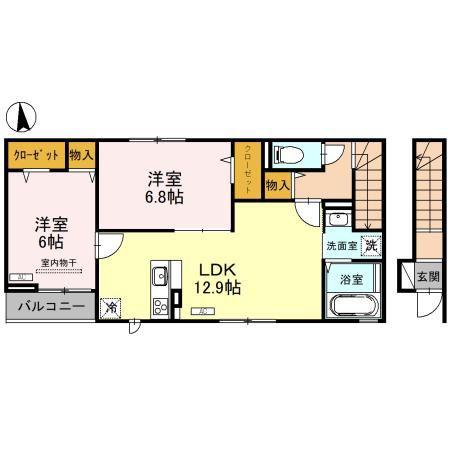 LARGO 本町(2LDK/2階)の間取り写真