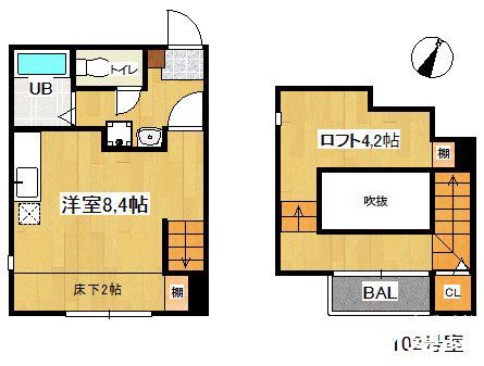 MAISONETIC姪浜(ワンルーム/1階)の間取り写真