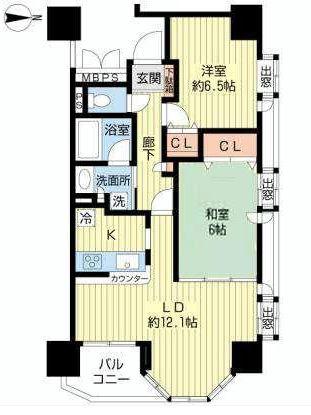 ライオンズマンション高輪(2LDK/6階)の間取り写真