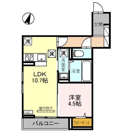 DーROOM笹口(1LDK/1階)の間取り写真