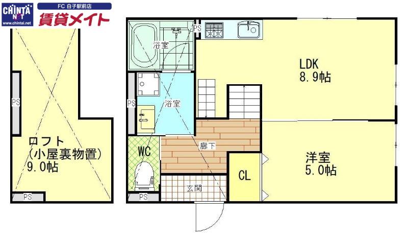 スマイシアAPARTMENT西條町(1LDK/2階)の間取り写真
