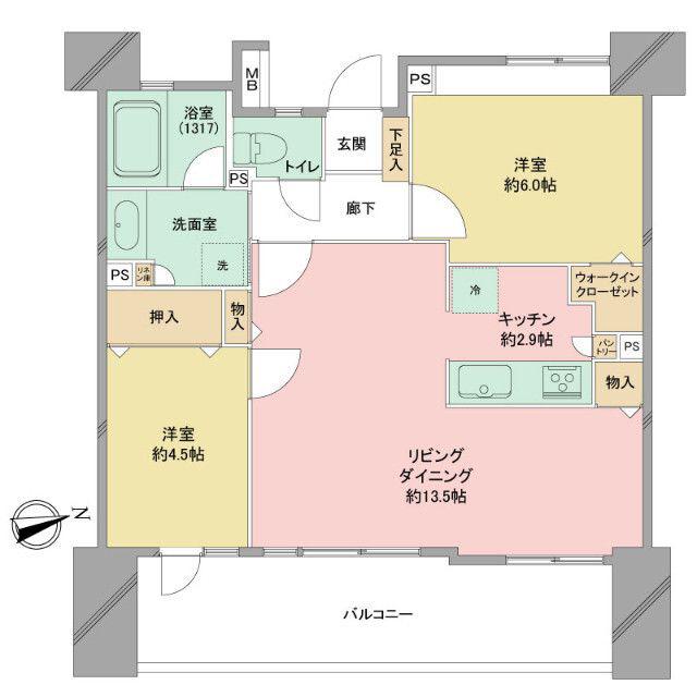 レーベン リヴァーレ ココキューブ(2LDK/10階)の間取り写真