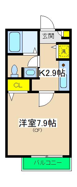 メルファ保土ヶ谷(1K/2階)の間取り写真