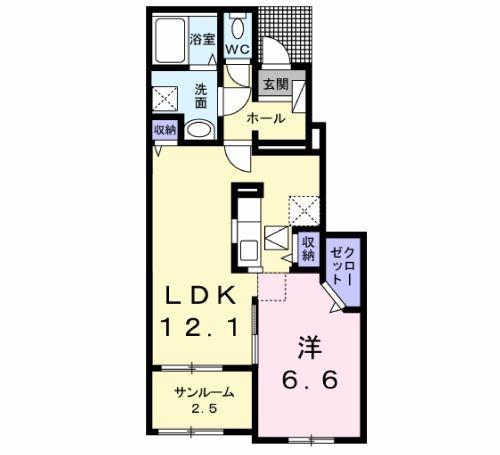 メゾンラボヌールXIII(1LDK/1階)の間取り写真