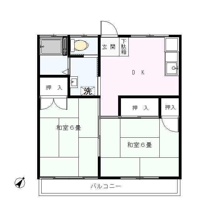 平田コーポ(2DK/1階)の間取り写真