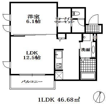 北野コルン(1LDK/1階)の間取り写真