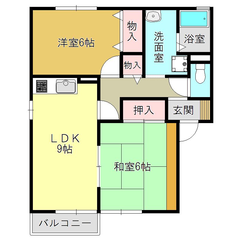 シーダヒルA棟(2DK/2階)の間取り写真