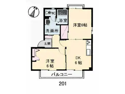 バリュージュ B棟(2DK/2階)の間取り写真