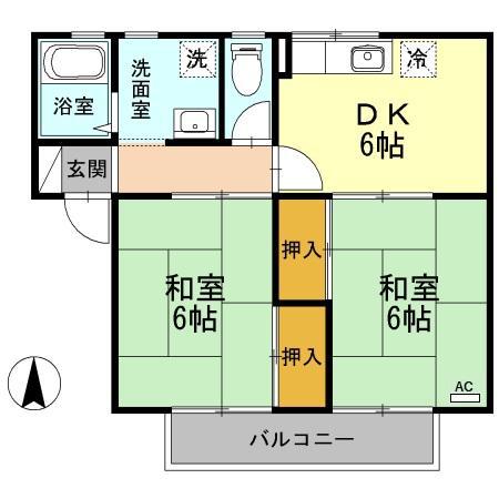 コーポかねともB棟(2DK/2階)の間取り写真