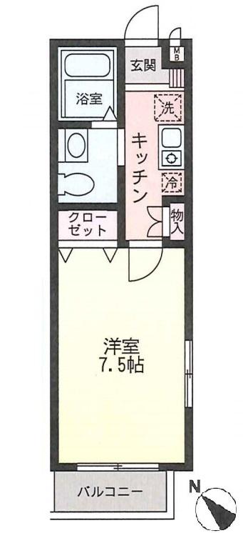 レジデンツ湘南(1K/1階)の間取り写真